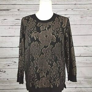 Ann Taylor Petite black and tan floral sweater NWT